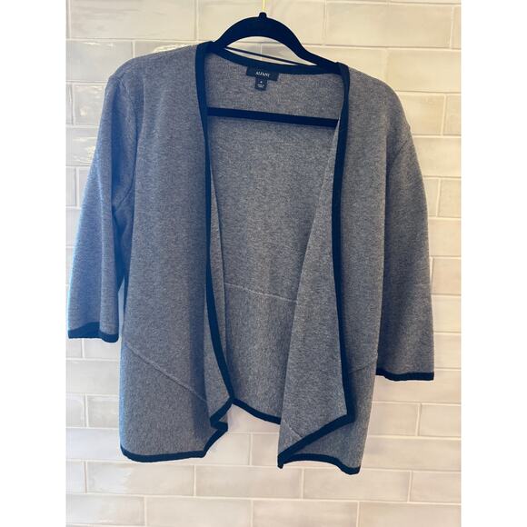 Alfani Sweater Open Front Angled Front Hem 3/4 Sleeve Gray W/ Black Trim - Picture 2 of 4